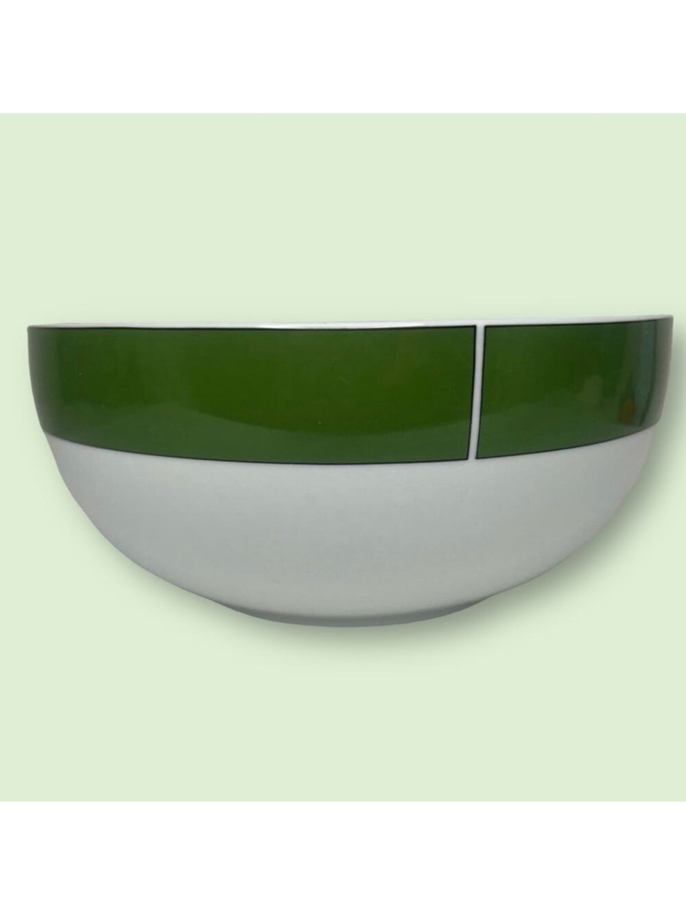 Block Ionia Greece Kaleidoscope Wide Green Stripe on White Serving Bowl 8 3/4"